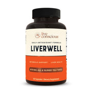 Live Conscious LiverWell front bottle showing supplement branding and benefit
