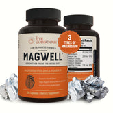 Live Conscious Magwell front packaging showing supplement bottle and label benefits