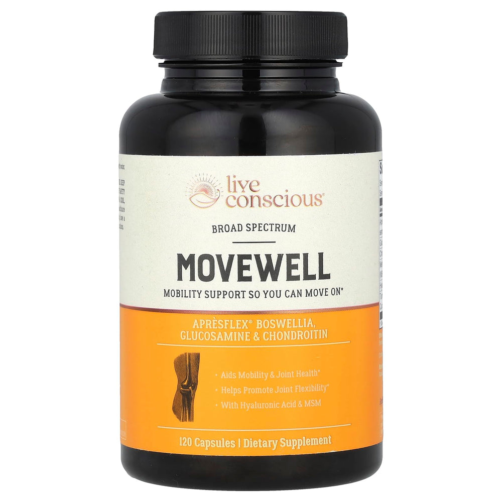 Live Conscious MoveWell envase frontal mostrando etiqueta clara y beneficios