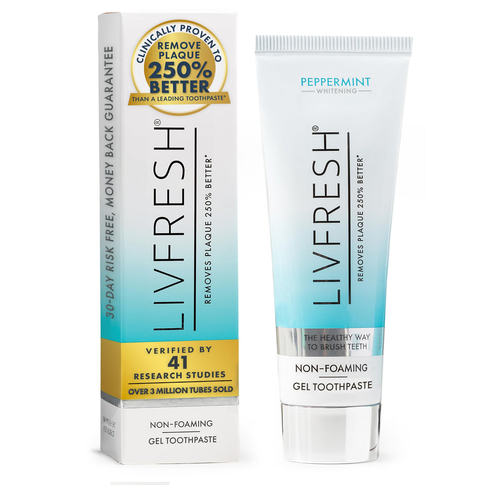 LIVFRESH envase frontal mostrando gel y menta, limpieza profunda
