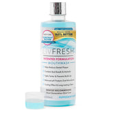 LIVFRESH front bottle view showing peppermint burst and clinical branding for fresh breath