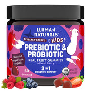 Llama Naturals front label showing mixed berry gummies and clean ingredients benefit