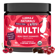 Llama Naturals front packaging showing cherry gummies and benefits