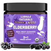 Llama Naturals front packaging showing organic elderberry benefits