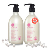 L LUSETA front packaging of shampoo and conditioner showing glossy set benefits