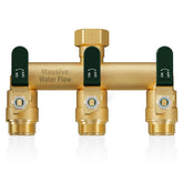 LNEZCDB front view showing brass body and three outlets for durable multi-hose use