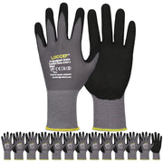 LOCCEF guantes MicroFoam empaque frontal mostrando 12 pares y talla 9/L