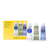 L'Occitane front packaging showing all three travel tubes and gift-ready appeal
