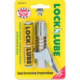LockNLube front view of grease coupler showing compact locking design and durability