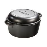Lodge double Dutch oven front view showing pot and lid, durable versatile cooking
