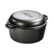 Lodge double Dutch oven front view showing pot and lid, durable versatile cooking