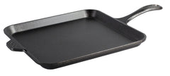 Lodge plancha cuadrada frontal mostrando superficie pre-sazonada y beneficio antiadherente