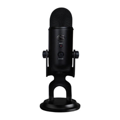 Logitech G Yeti panel de controles con botones de ganancia y mute, manejo rápido