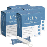 LOLA empaque frontal mostrando 32 tampones y beneficios