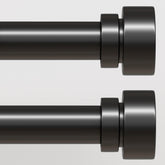 Lootkell front packaging showing two black adjustable curtain rods and included hardware for easy setup