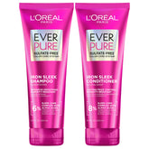 L'Oreal Paris frontal del set mostrando champú y acondicionador, beneficio antiencrespamiento