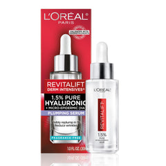 L'Oreal Paris frasco frontal mostrando el diseño y beneficio hidratante visible
