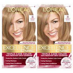 L'Oreal Paris empaque frontal del kit mostrando tono rubio medio y beneficios