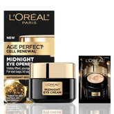 L'Oreal Paris crema Midnight Eye vista frontal con envase elegante y beneficios reafirmantes