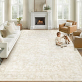 losbulake front view of 8x10 beige floral rug showing elegant pattern and warmth