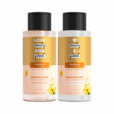 Love Beauty And Planet front packaging showing shampoo and conditioner, easy pairing benefit