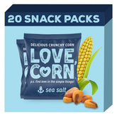 Love Corn front packaging showing single-serve bag, clear branding and convenience