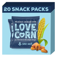Love Corn front packaging showing single-serve bag, clear branding and convenience