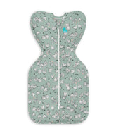 Love to Dream Swaddle Up front view in olive showing snug shoulder fit and safer sleep