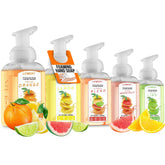 LOVERY foaming hand soap front packaging showing five citrus bottles and benefits