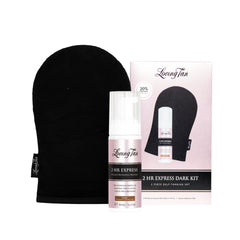 Loving Tan envase frontal del mini kit mostrando diseño renovado y portabilidad