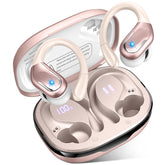 Ltinist vista frontal del estuche y auriculares mostrando diseño rosegold y portabilidad