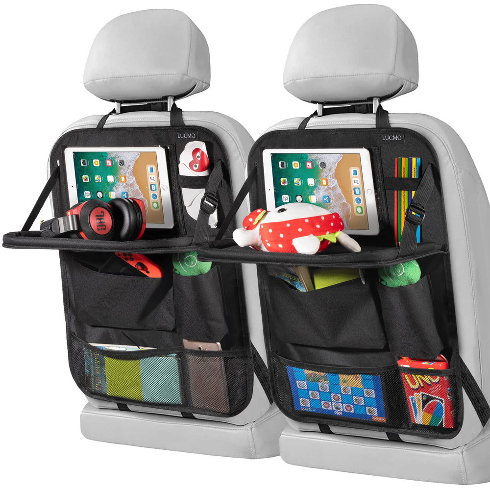 LUCMO front view of organizer showing pockets and tray for tidy storage