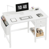 Lufeiya white desk front view showing compact modern design and organized surface