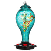 LUJII front view of blue hand-blown feeder shows bright color and multi-bird appeal