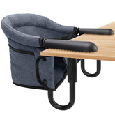 lulunemo trona hook-on frontal mostrando diseño y color gris, portable y segura
