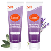 Lume cream tube front view showing Lavender Sage branding and compact design benefit