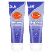 Lume front packaging showing Soft Powder scent and two bottles for freshness