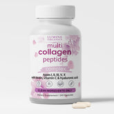 Lumine Organics front packaging showing bottle and 240 capsules, clear presentation benefit