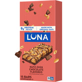 Luna Bar frontal paquete mostrando sabor y beneficios