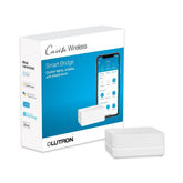 Lutron Caséta Smart Hub front view showing compact design and branding for easy control