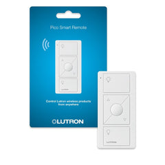 Lutron Pico frontal mostrando los tres botones y su diseño compacto, mejora el control de la iluminación