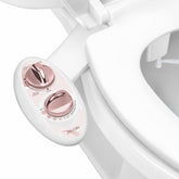LUXE Bidet NEO 120 frontal en rose gold mostrando diseño moderno y fácil instalación
