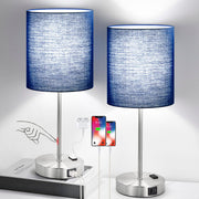 Lynnoland front view pair of lamps on nightstand showing cohesive style and space-saving benefit