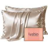 LYSHIN funda de almohada champagne vista frontal con acabado lujoso