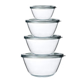 M MCIRCO front view of four glass bowls with lids showing complete set and durability