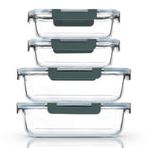 M MCIRCO front view of four glass containers showing lids and capacities, tidy storage benefit