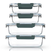 M MCIRCO front view of four glass containers showing lids and capacities, tidy storage benefit