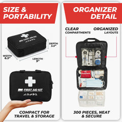 M2 BASICS close-up of adhesive bandages and gauze pads highlighting variety and protection