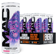 MAC Energy front can showing Macberry Lychee flavor and clean packaging benefit