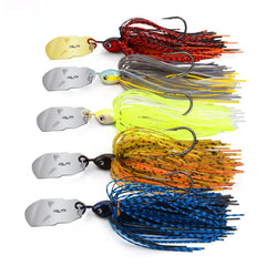 MadBite front packaging showing five 3/8oz bladed jigs and storage box, easy organization